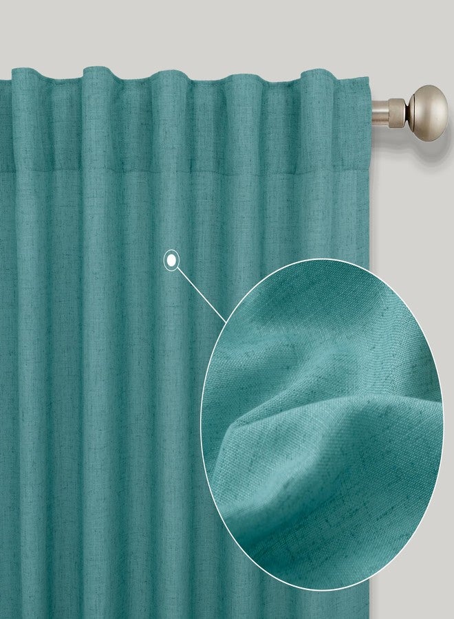 KOUFALL Teal Linen Curtains 84 Inch Length, Boho Back Tab Sheer Semi Light Filtering Bohemian Curtains for Bedroom Living Room, 2 Pack, Peacock Blue Green - Image 5
