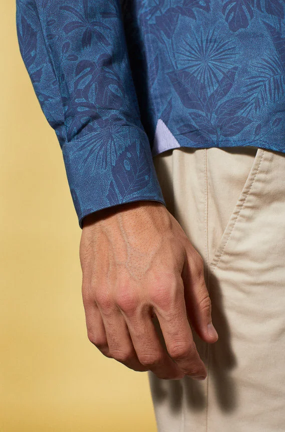 Vicomte A. Charles - Dark Blue Floral Shirt 100% Cotton