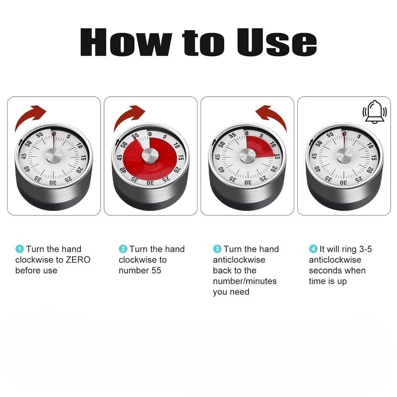Dec Kitchenpro Kitchen Timer Magnetic Visual Countdown Timer with Loud Alarm Magnetic Back and Stainless Steel Face Kitchen Timer Manual for Study - Image 3