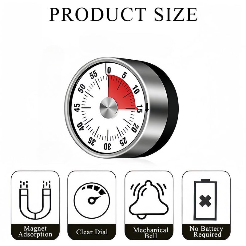 Dec Kitchenpro Kitchen Timer Magnetic Visual Countdown Timer with Loud Alarm Magnetic Back and Stainless Steel Face Kitchen Timer Manual for Study - Image 2