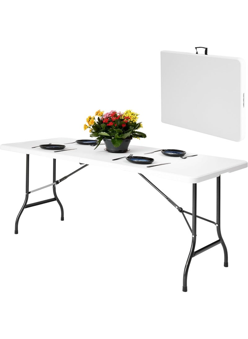 Generic White Folding Table – 180 cm (70.8 inch) Camping and Picnic Table with Steel Frame – Heavy Duty and Portable Design - Image 1