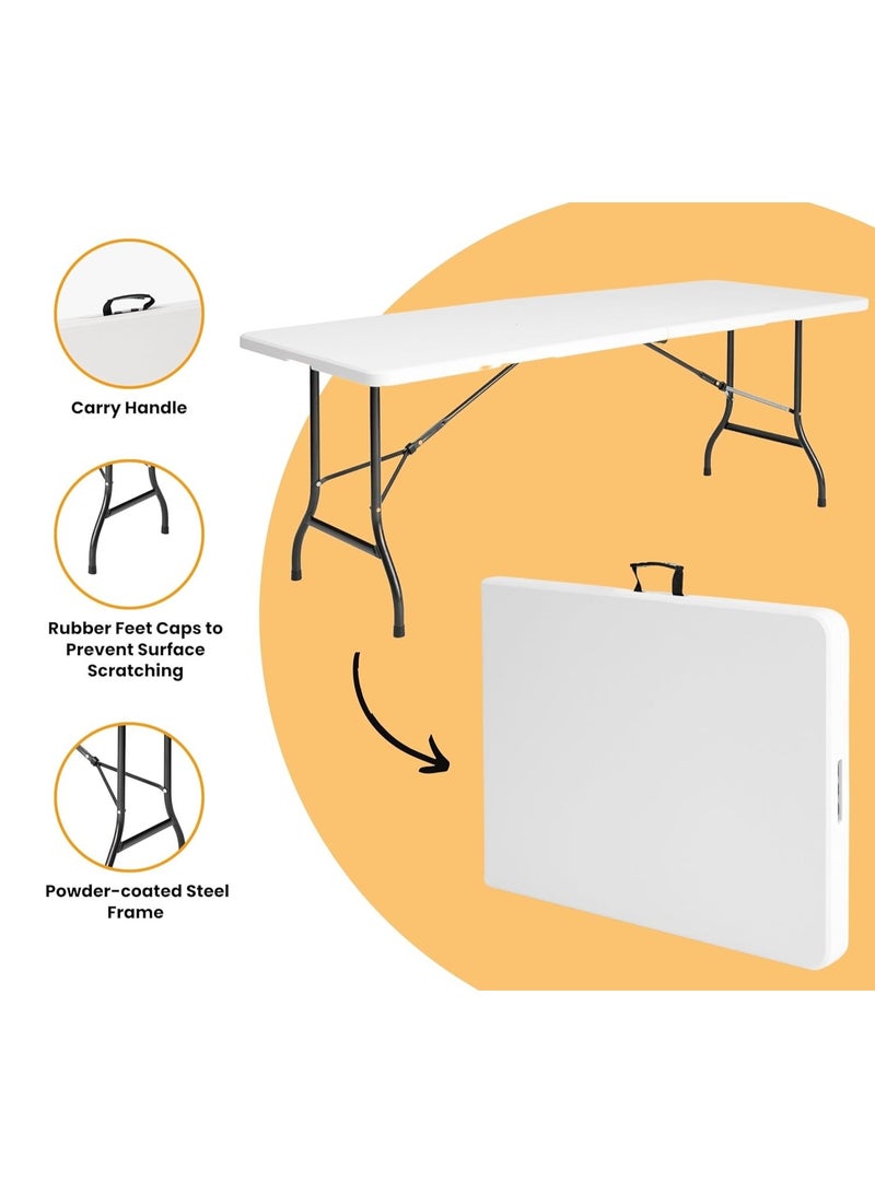Generic White Folding Table – 180 cm (70.8 inch) Camping and Picnic Table with Steel Frame – Heavy Duty and Portable Design - Image 2