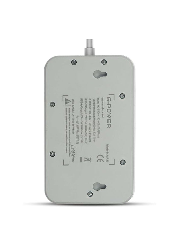GP342 Power Strip Surge Protector Containing 220 Volt With Three Universal International Socket provides Two Type C Charging Ports 20 Watt - Black Grey  - Image 4