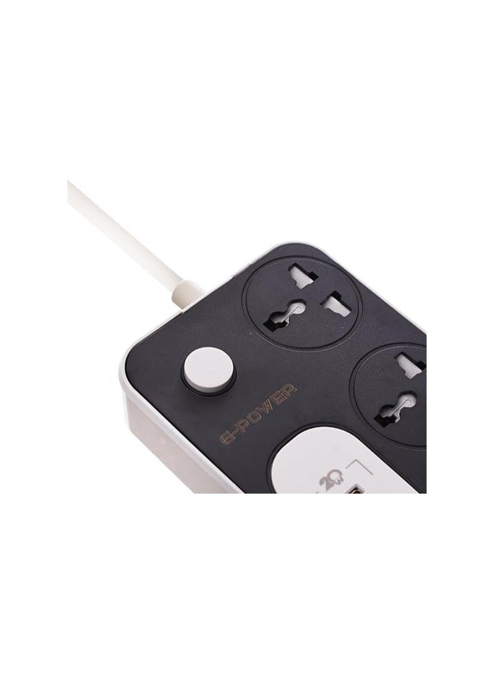 GP342 Power Strip Surge Protector Containing 220 Volt With Three Universal International Socket provides Two Type C Charging Ports 20 Watt - Black Grey  - Image 3