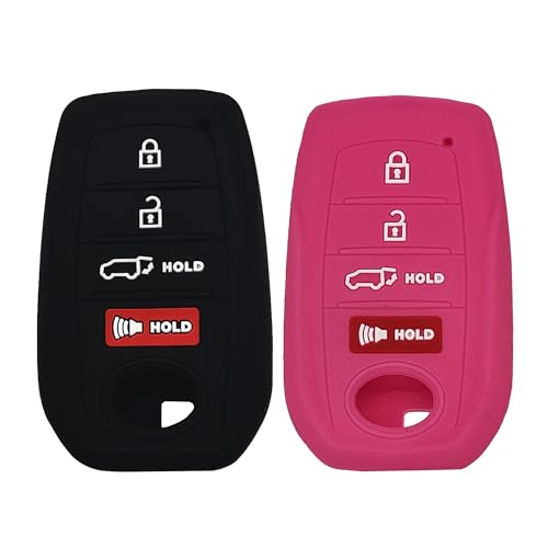 Autobase Key fob Cover for Toyota 2025 Camry 2019-2025 Land Cruiser 2021-2025 Venza Hilux Fortuner 2023-2025 Highlander Tundra Corolla bZ4X Prius 4 Buttons (Black and Pink) - Image 1