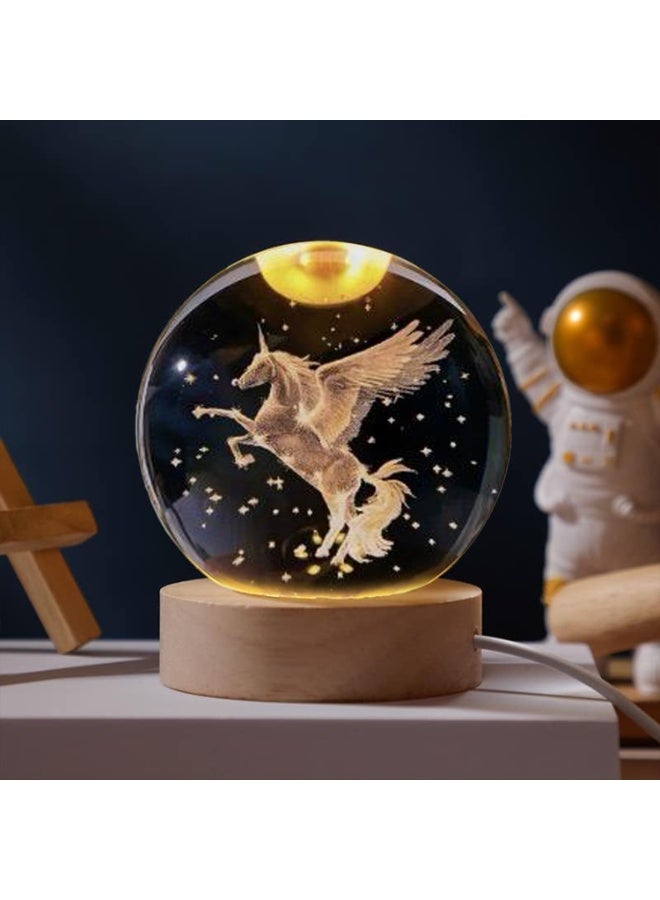 ARABIQO 3D Crystal Ball Night Light 8cm with Wooden Base, USB Powered LED Glass Lamp for Bedroom, Home & Office Décor, Galaxy Crystal Nightlight Gift for Birthday & Holiday (Pegasus) - Image 5