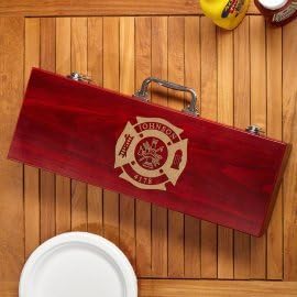 HomeWetBar Engraved Firefighter BBQ Grill Accessories Set by HomeWetBar  Custom Barbecue Grilling Kit for Outdoor BBQ and Camping - Image 1
