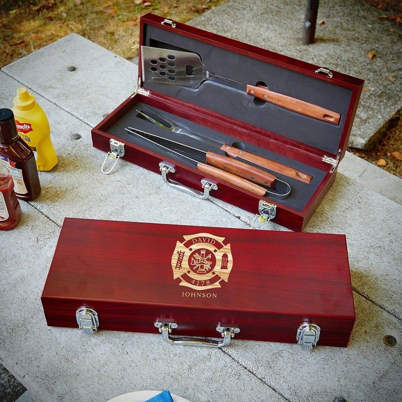 HomeWetBar Engraved Firefighter BBQ Grill Accessories Set by HomeWetBar  Custom Barbecue Grilling Kit for Outdoor BBQ and Camping - Image 3