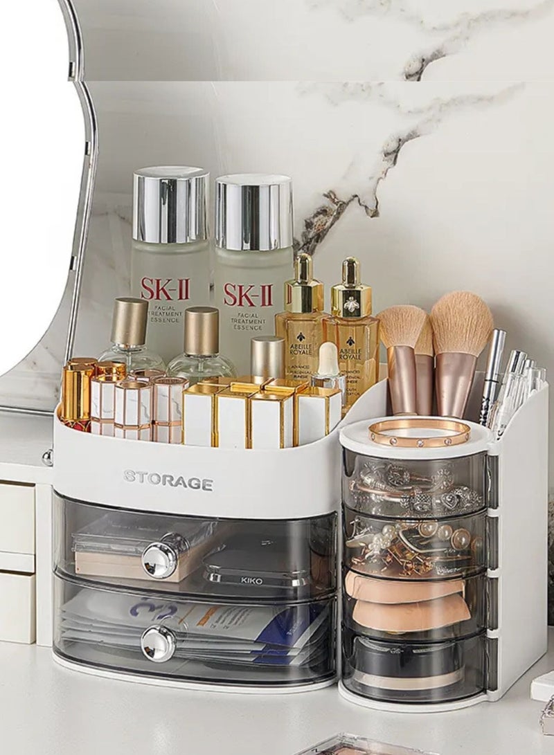 Raxoom Raxoom Large Capacity Cosmetic Storage Box Makeup Drawer Organizer Jewelry Nail Polish Makeup Container Desktop Cosmetic Storage Box(White)  - Image 1