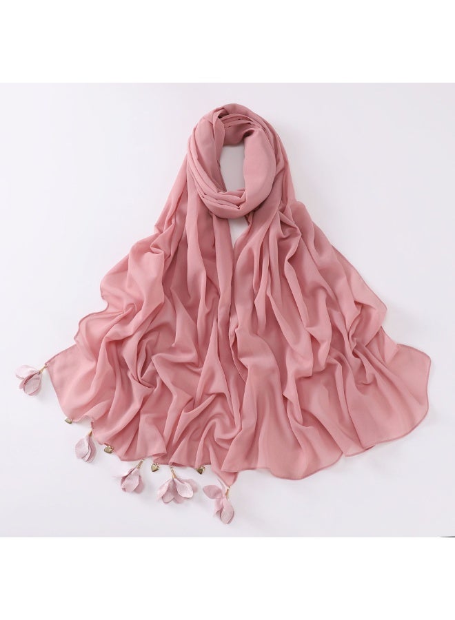 Nariele New Handmade Alloy Heart-Shaped Flower Pearl Chiffon Headscarf - Image 1