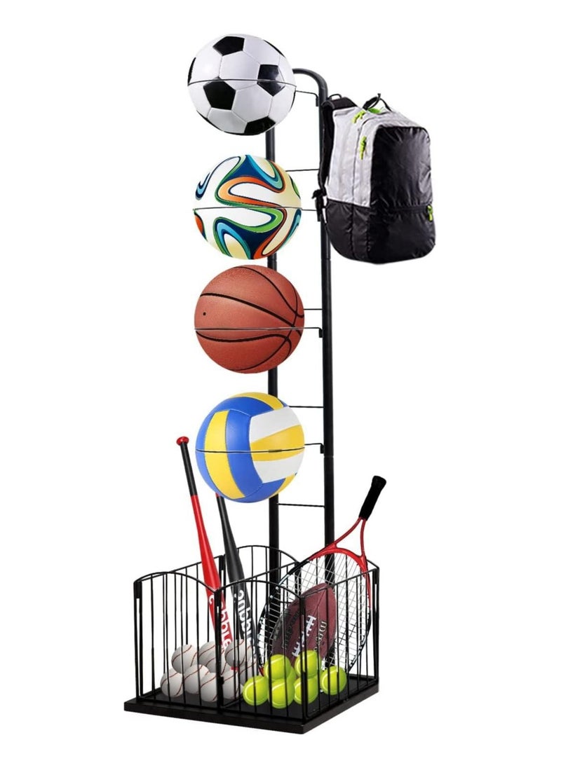Royal Polar Basketball Display Rack with Storage Basket for Household, Sports Equipment Rack Garage Sports Organizer Display Stand for Balls  - Image 1