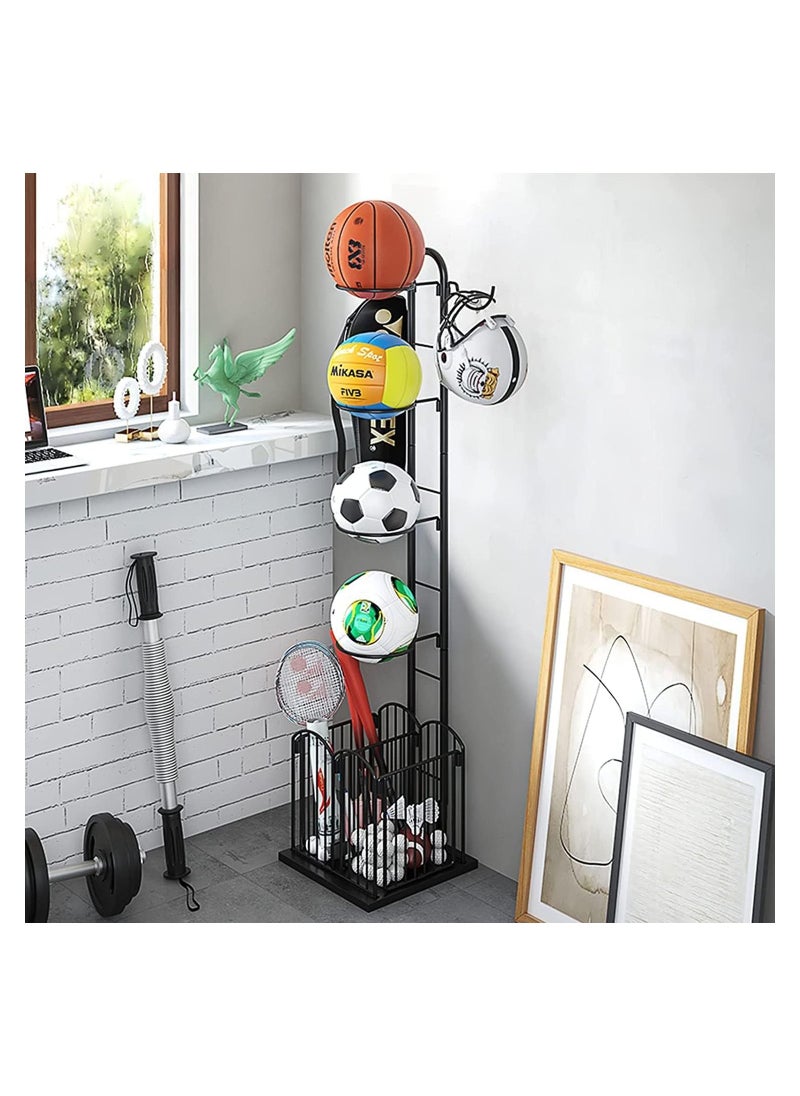 Royal Polar Basketball Display Rack with Storage Basket for Household, Sports Equipment Rack Garage Sports Organizer Display Stand for Balls  - Image 3