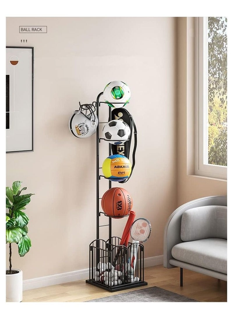 Royal Polar Basketball Display Rack with Storage Basket for Household, Sports Equipment Rack Garage Sports Organizer Display Stand for Balls  - Image 2