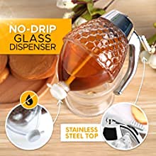 HOMAVA Homava Honey Dispenser No Drip Glass with Stainless Steel Top - Syrup Dispenser Glass - Beautiful Honey Pot - Honey Jar with Stand - Image 2