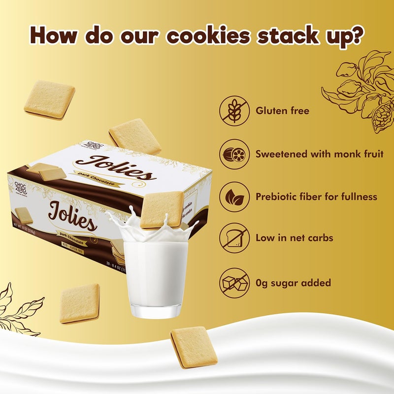 ChocZero Chocolate Cookies, Dark Chocolate Jolies, Gluten Free, No Added Sugar, 20 Crispy Chocolate Filled Keto Cookies Per Box, 8 Ounce (Pack of 1) - Image 3