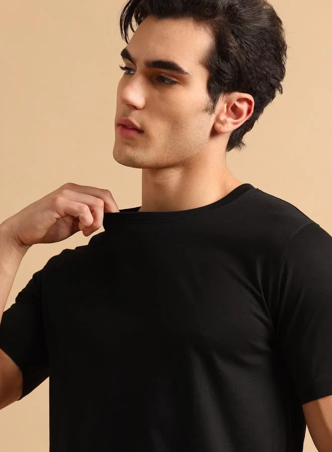 Bushirt Solid Round Neck Short Sleeve T-Shirt by Styli