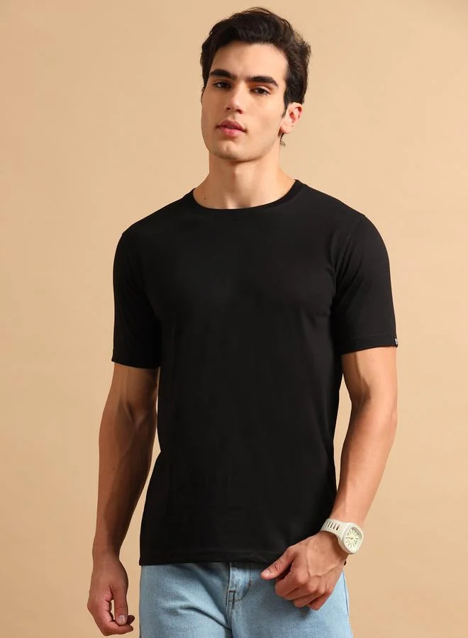 Bushirt Solid Round Neck Short Sleeve T-Shirt by Styli