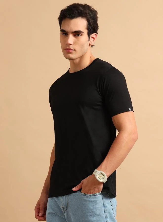 Bushirt Solid Round Neck Short Sleeve T-Shirt by Styli