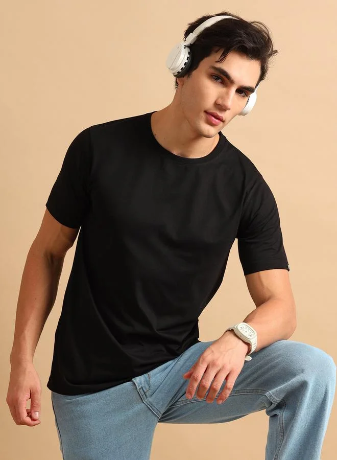 Bushirt Solid Round Neck Short Sleeve T-Shirt by Styli