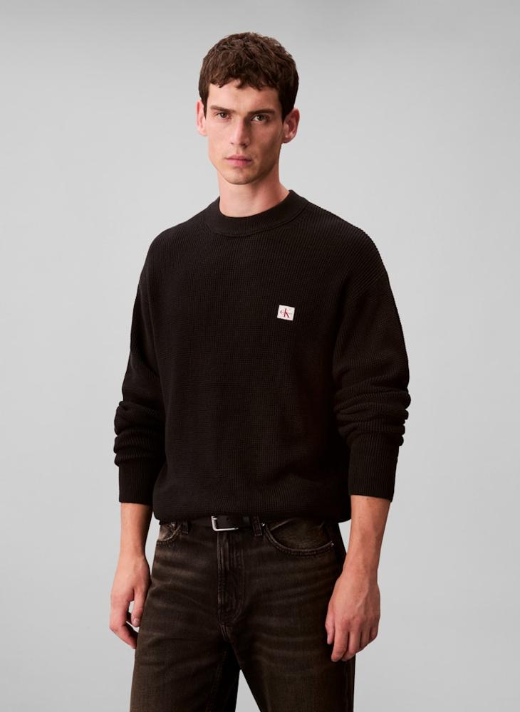 Calvin Klein Jeans Waffle Knit Woven Label Jumper - Image 1