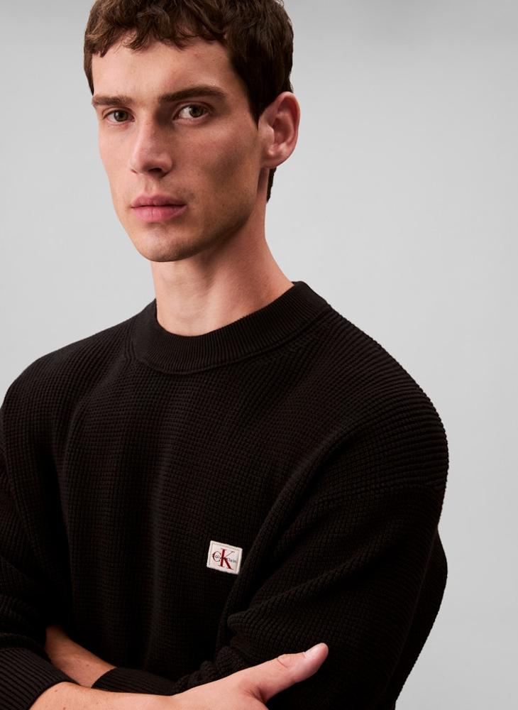 Calvin Klein Jeans Waffle Knit Woven Label Jumper - Image 4