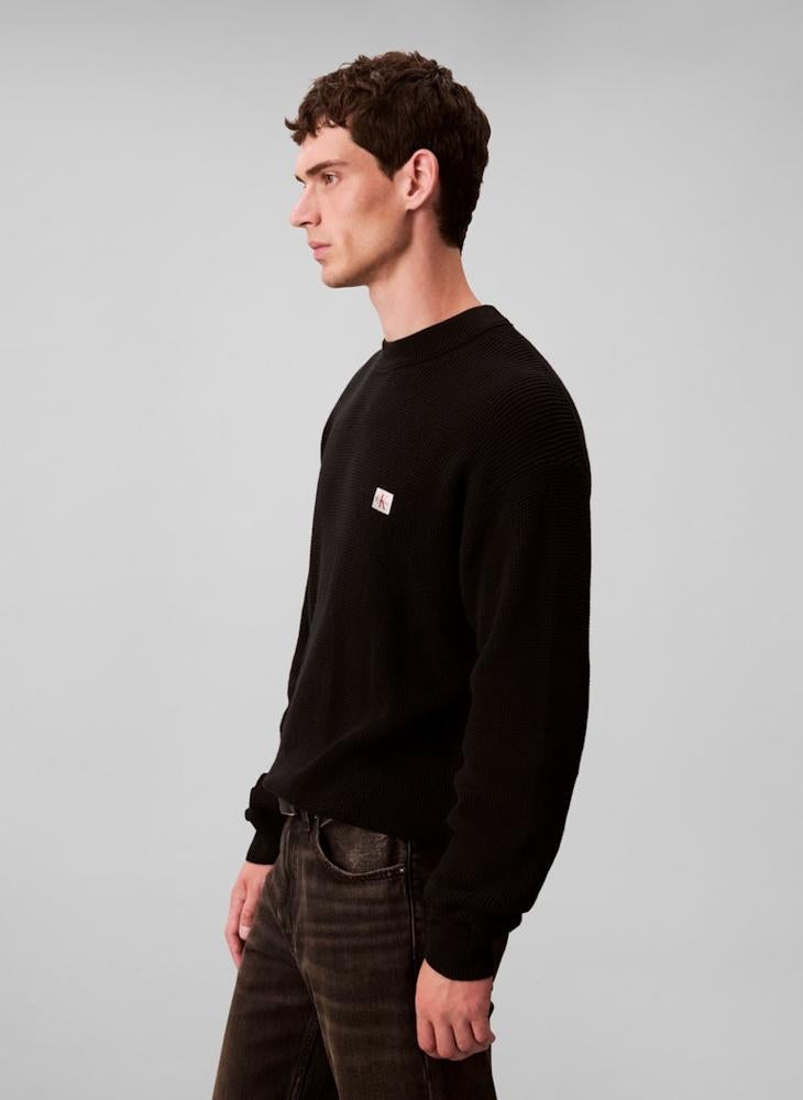 Calvin Klein Jeans Waffle Knit Woven Label Jumper - Image 3