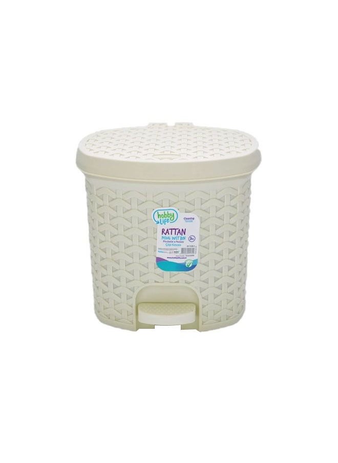 Hobby Life - Rattan Plastic Pedal Garbage, Wastebasket Trash Bin, Dustbin For Home, Office, Kitchen, Restaurant, 3.0 Liter Off White - Image 1