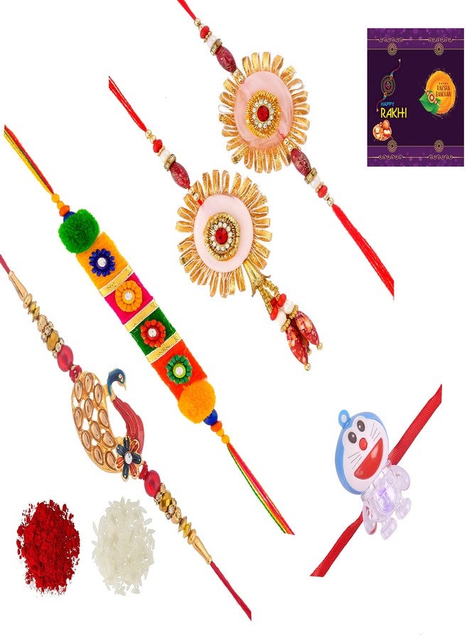 مجموعة أزواج متعددة الألوان من RA-Rock مع اثنين من مصممي Rakhi One Kids Rakhi Set لـ Bhaiya Bhabhi (ARR211193)