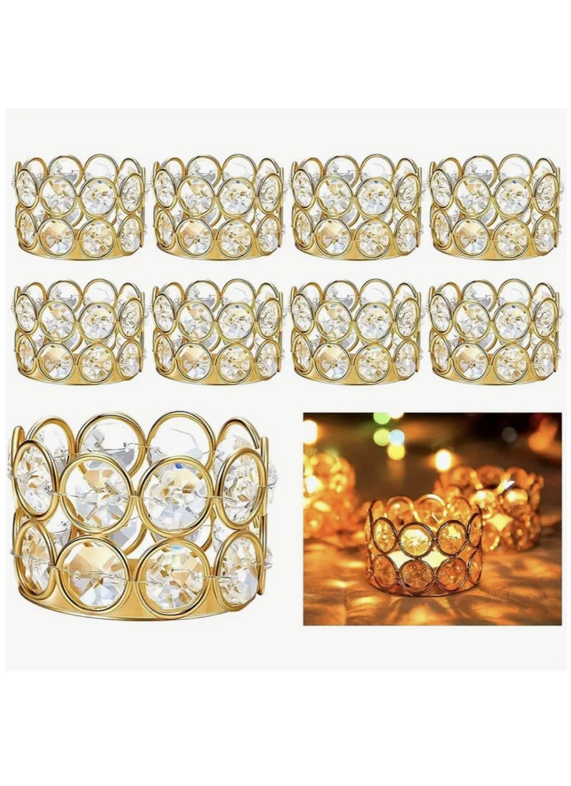 أومون 8 قطع من حاملات الشموع الكريستالية الذهبية، وزينة لامعة لديكور المنزل، وحفلات الأعياد، وحفلات الزفاف - Image 1