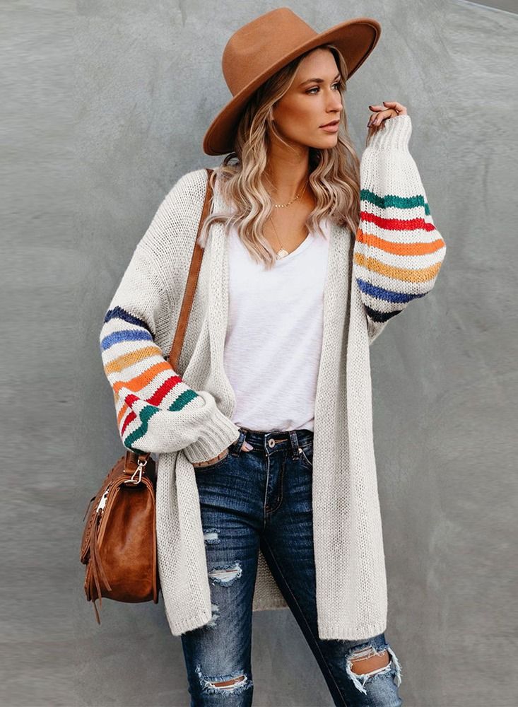 Loquat New Women's Stitching Loose Knitted Cardigan Sweater Coat  - Image 1