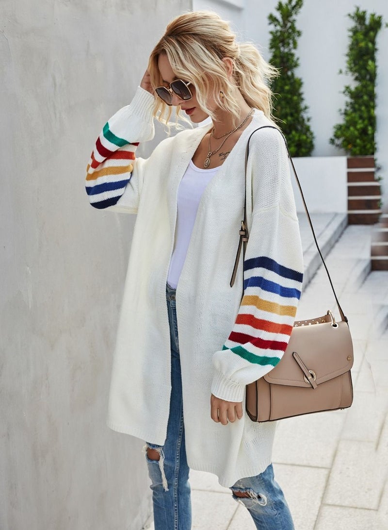 Loquat New Women's Stitching Loose Knitted Cardigan Sweater Coat  - Image 2