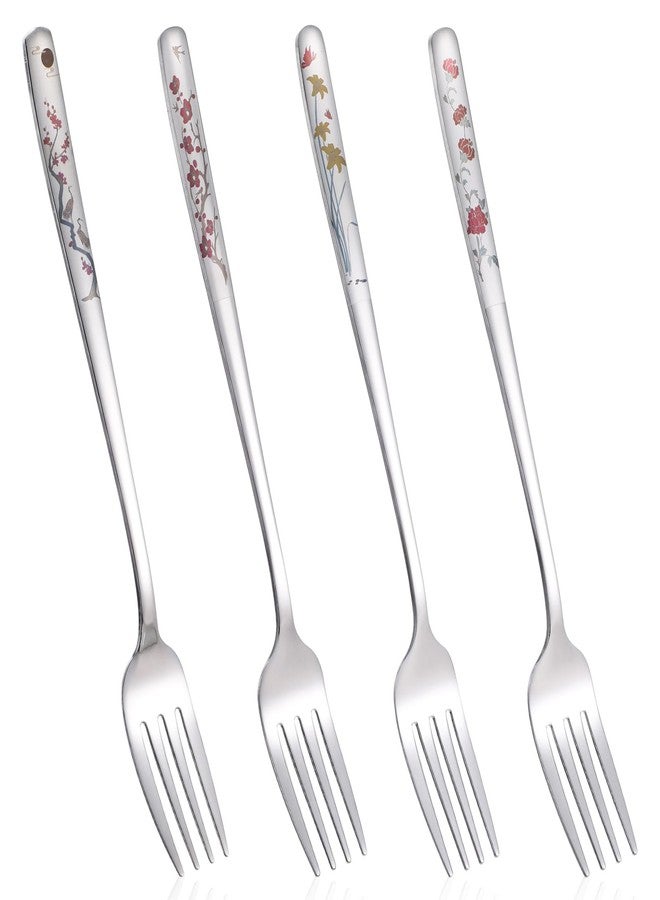 Molain 4Pcs 8" Korean Forks, Stainless Steel Korean Fork with Floral Pattern Kitchen Forks Kitchen Salad Dessert Fork Mirror Finish Flatware for Dinner Salad Dessert Home Restaurant Use - Image 1