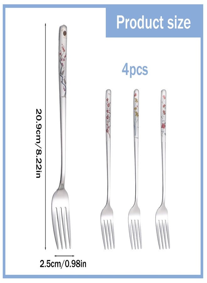Molain 4Pcs 8" Korean Forks, Stainless Steel Korean Fork with Floral Pattern Kitchen Forks Kitchen Salad Dessert Fork Mirror Finish Flatware for Dinner Salad Dessert Home Restaurant Use - Image 2