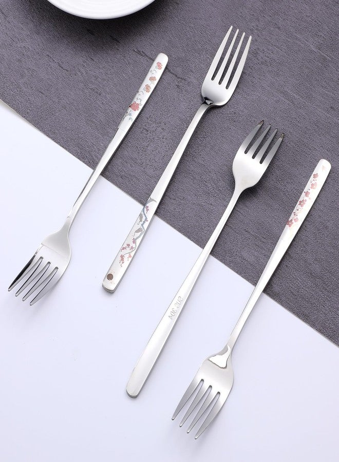 Molain 4Pcs 8" Korean Forks, Stainless Steel Korean Fork with Floral Pattern Kitchen Forks Kitchen Salad Dessert Fork Mirror Finish Flatware for Dinner Salad Dessert Home Restaurant Use - Image 4