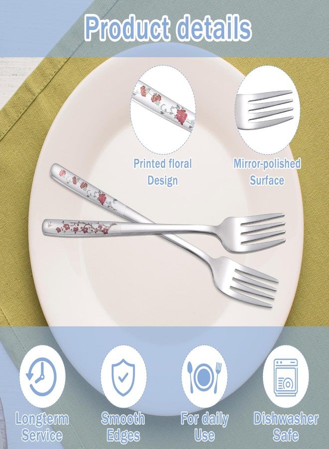 Molain 4Pcs 8" Korean Forks, Stainless Steel Korean Fork with Floral Pattern Kitchen Forks Kitchen Salad Dessert Fork Mirror Finish Flatware for Dinner Salad Dessert Home Restaurant Use - Image 3