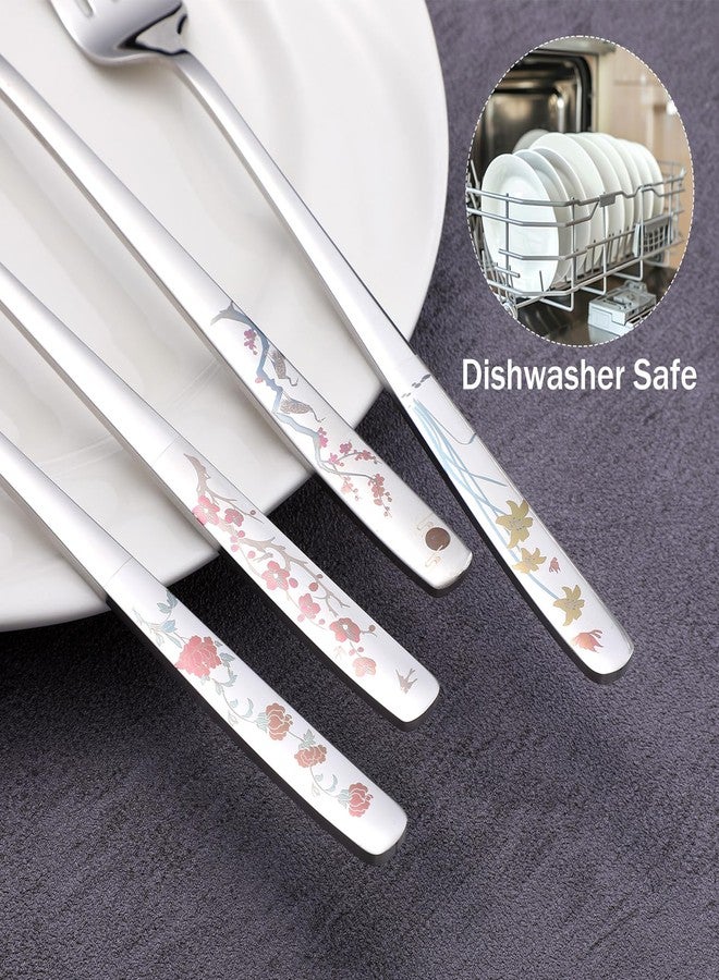 Molain 4Pcs 8" Korean Forks, Stainless Steel Korean Fork with Floral Pattern Kitchen Forks Kitchen Salad Dessert Fork Mirror Finish Flatware for Dinner Salad Dessert Home Restaurant Use - Image 5