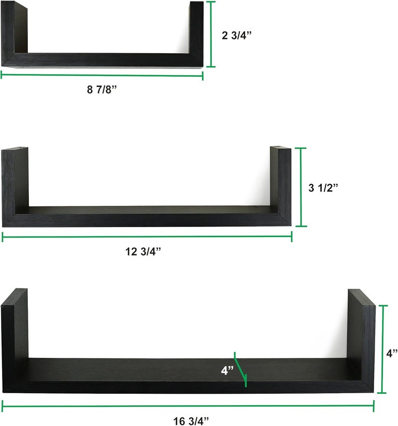 Greenco Set of 3 Floating “U” Shelves, Easy-to-Assemble Floating Wall Mount Shelves for Bedrooms and Living Rooms, Espresso Finish - Image 3