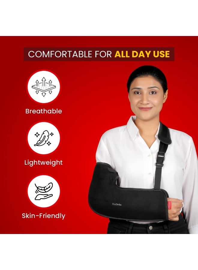 Dr. Ortho Dr.Ortho Arm Sling Tropical Support Brace | Shoulder Support for Fracture, Immobilization, Prevents Shoulder Dislocation, Skin Friendly & Breathable Material | Black - Extra Large - Image 2