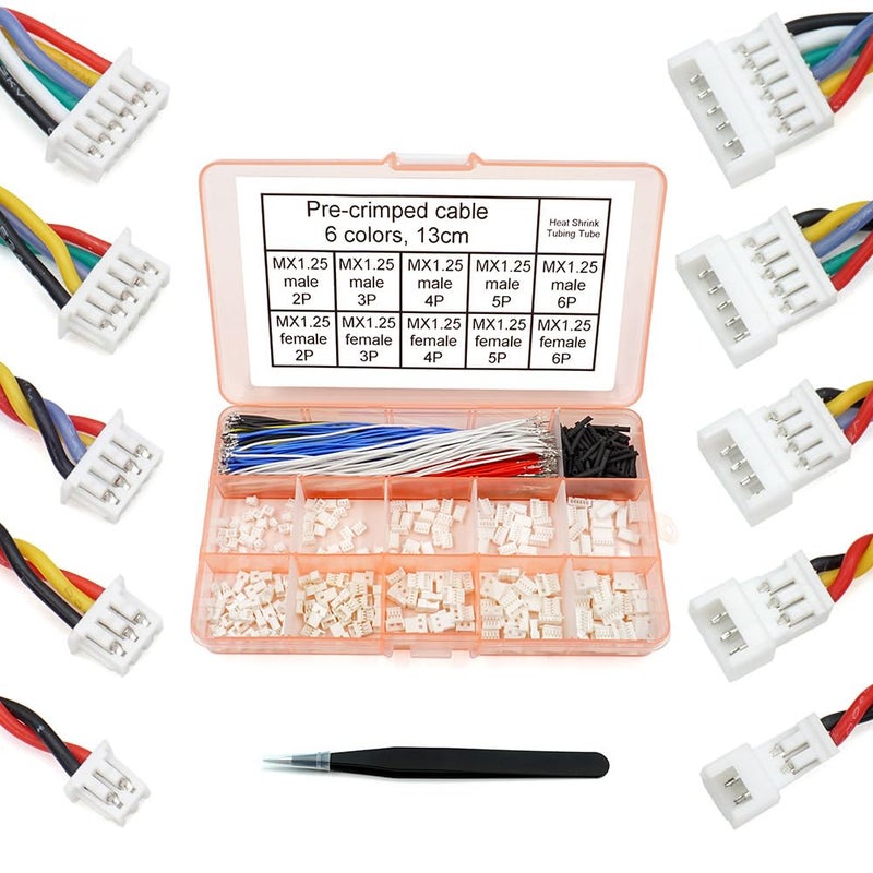 elechawk 1.25mm Male and Female Connectors Socket and Plug with Pre-Crimped Cables Compatible with JST Molex PicoBlade 1.25 for Pixhawk Silicone 13cm Wire (Male and Female) - Image 1