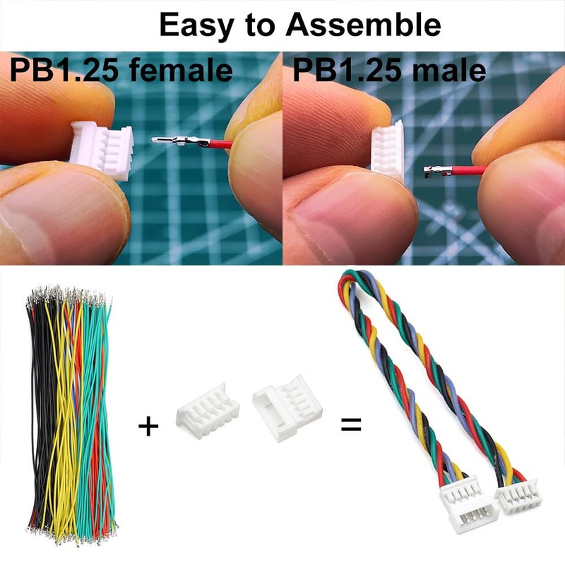 elechawk 1.25mm Male and Female Connectors Socket and Plug with Pre-Crimped Cables Compatible with JST Molex PicoBlade 1.25 for Pixhawk Silicone 13cm Wire (Male and Female) - Image 4