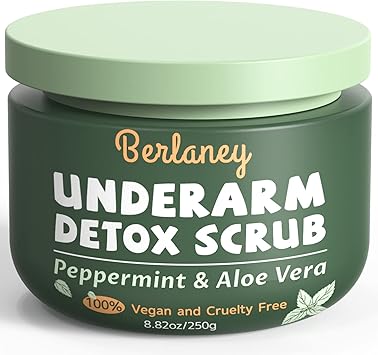 Berlaney Body Scrub and Armpit Detox Scrub 88 oz with Peppermint Aloe Vera and Walnut Shell Powder Underarm Scrub Helps on Removing Odor Deep Cleanse Exfoliating for Legs Knee Feet Hands Whole Body - Image 1