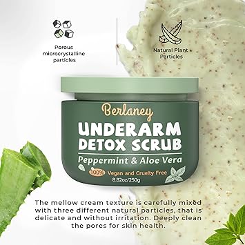Berlaney Body Scrub and Armpit Detox Scrub 88 oz with Peppermint Aloe Vera and Walnut Shell Powder Underarm Scrub Helps on Removing Odor Deep Cleanse Exfoliating for Legs Knee Feet Hands Whole Body - Image 2