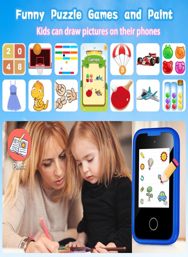 WEOLULI Kids Phone Birthday Gifts Toy for 3 4 5 6 7 8 9 10 Year Old Girls Boy,Toddler Kid Smart Phone with Dinosaur Silicone Cover Educational Games,Music Player,Toys for Girls Boys Age 3-8(Blue) - Image 3