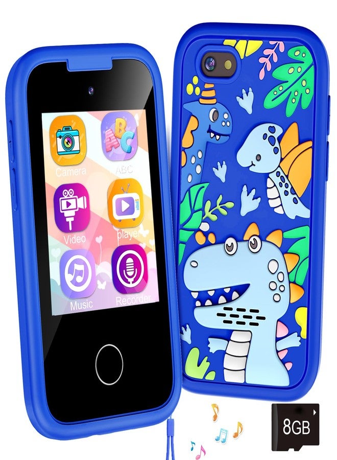 WEOLULI Kids Phone Birthday Gifts Toy for 3 4 5 6 7 8 9 10 Year Old Girls Boy,Toddler Kid Smart Phone with Dinosaur Silicone Cover Educational Games,Music Player,Toys for Girls Boys Age 3-8(Blue) - Image 1