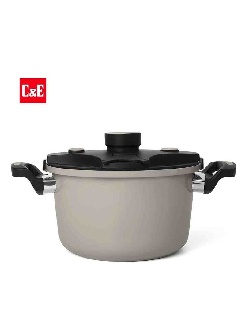 C&E Multi Functional Small Micro Pressure pot, Household Non Stick Soup Pot, Can Stew Meat, Can Boil Soup, One Pot Multi-Purpose, Beige, Size: 24CM - Image 3