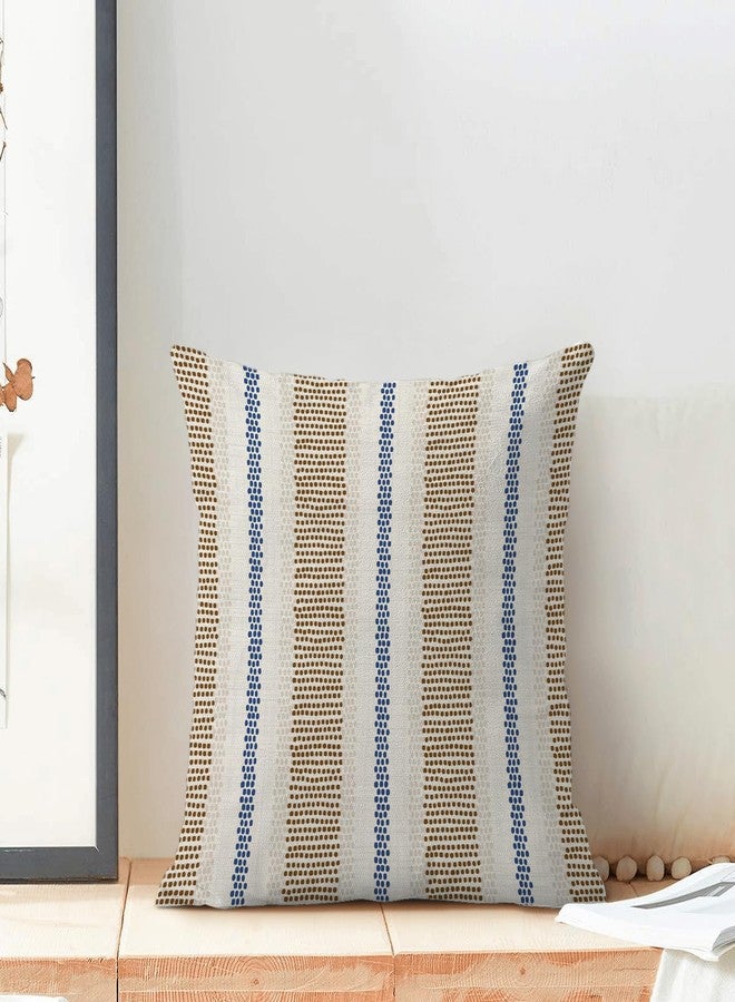 AEIOAE Brown Navy Blue Outdoor Pillow Covers 18 x 18 Inch, Beige Polka Dots Stripe Decor Throw Pillows for Couch Bed, Boho Modern Farmhouse Decorative Pillowcase Linen Cushion Cover Set of 2 - Image 3