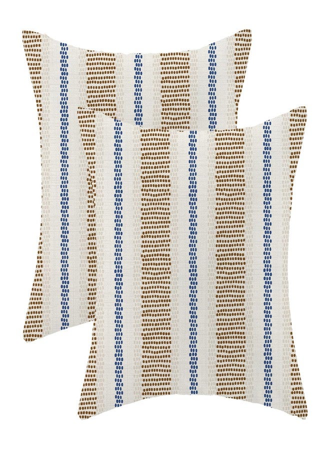 AEIOAE Brown Navy Blue Outdoor Pillow Covers 18 x 18 Inch, Beige Polka Dots Stripe Decor Throw Pillows for Couch Bed, Boho Modern Farmhouse Decorative Pillowcase Linen Cushion Cover Set of 2 - Image 1