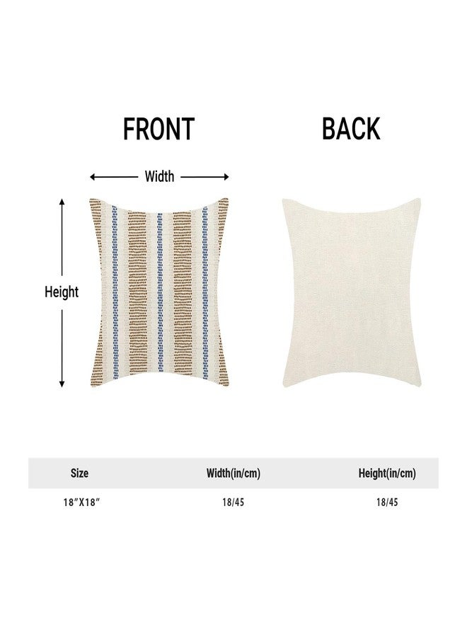 AEIOAE Brown Navy Blue Outdoor Pillow Covers 18 x 18 Inch, Beige Polka Dots Stripe Decor Throw Pillows for Couch Bed, Boho Modern Farmhouse Decorative Pillowcase Linen Cushion Cover Set of 2 - Image 5