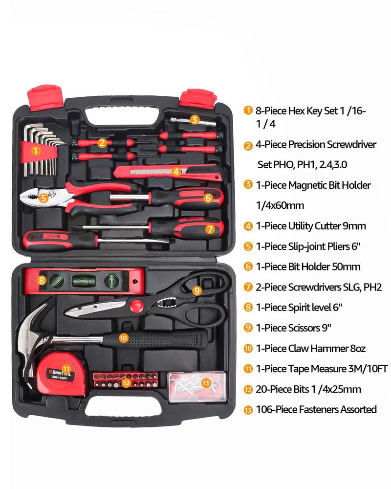 KingTool مجموعة أدوات إصلاح المنزل KingTool - 149 قطعة مجموعة أدوات إصلاح منزل أساسية، مجموعة أدوات ميكانيكية عامة، مجموعة أدوات منزلية عامة مع صندوق أدوات بلاستيكي، مثالية لأصحاب المنازل، المكتب وإصلاحات الكلية - Image 2
