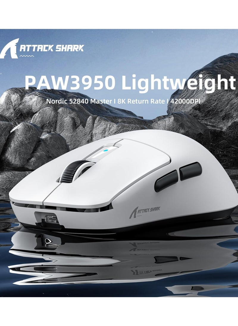 Attack Shark R6 Wireless Gaming Mouse,38G Ultra-Lightweight Trip-Mode 2.4G/USB-C/Bluetooth Mouse Gaming with PAW3950MAX Sensor,42000 DPI,50G Accelerated Speed for PC/Laptop/Mac PC/Laptop/Mac -White  - Image 2